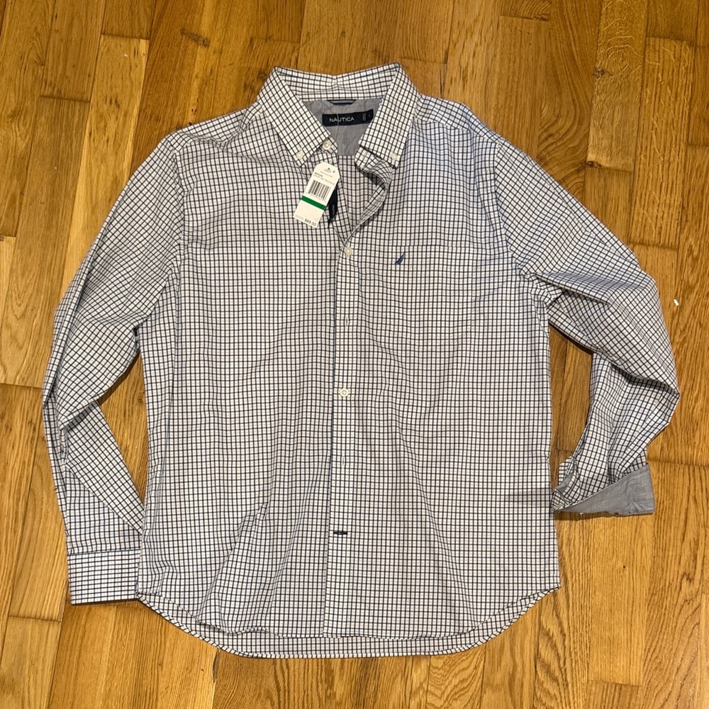 Nautica Men's Black and White Checkered Shirt
